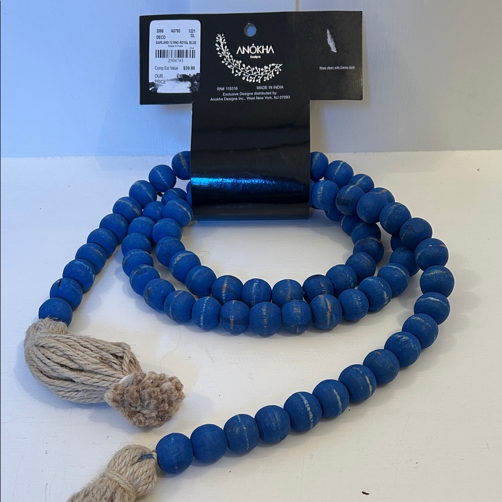 Anokha Blue Beaded Garland, 6 feet